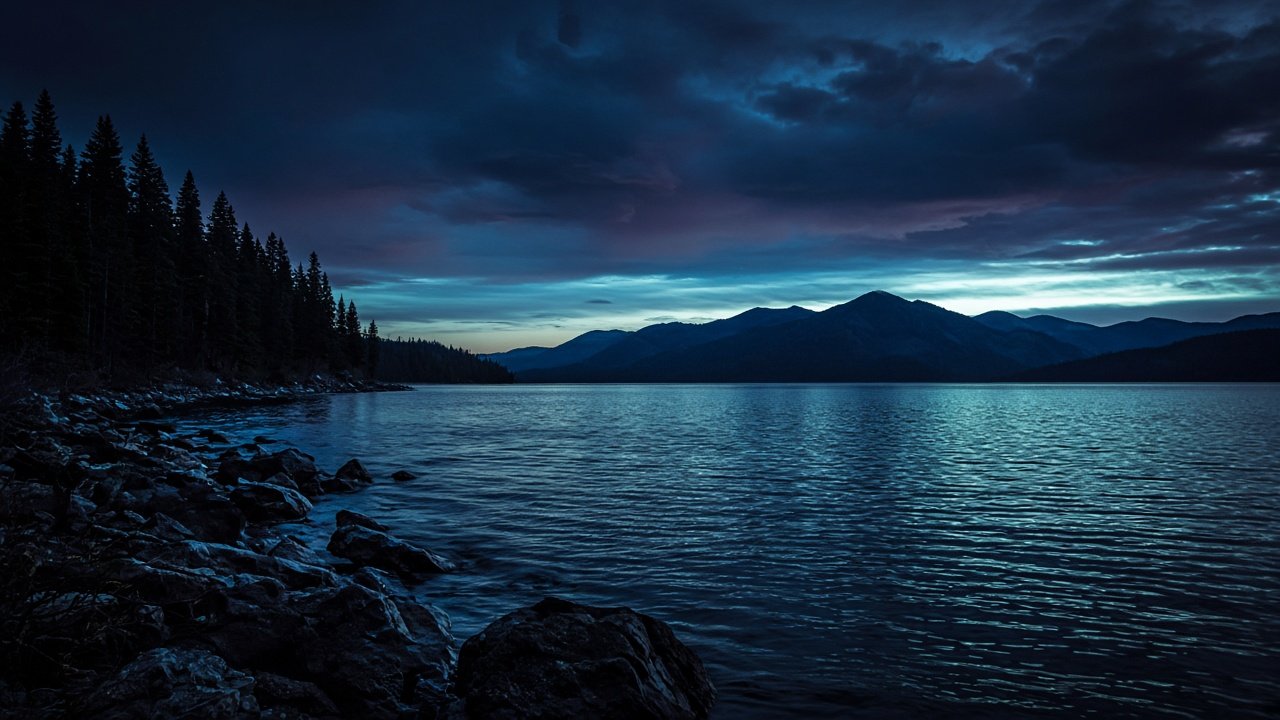 North Idaho lake and forested mountains near the Pend Oreille region